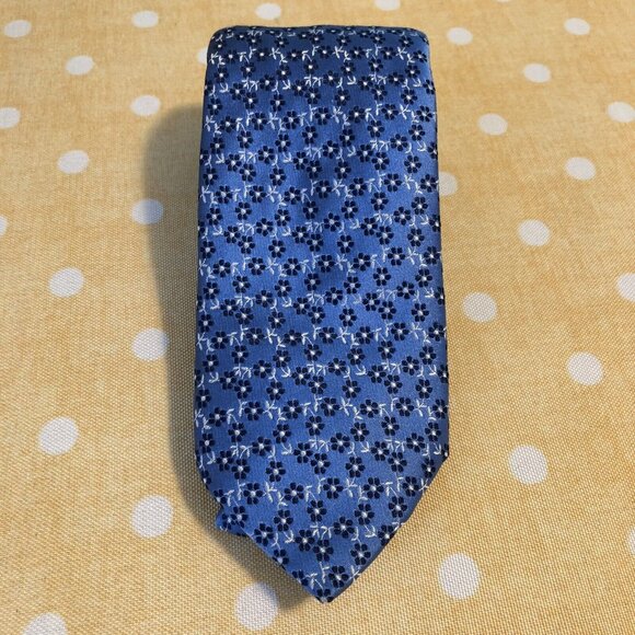 SOLD MENS THOMAS PINK TIE 100% SILK MADE IN Morocco 3.25” Blue Floral - Picture 3 of 8